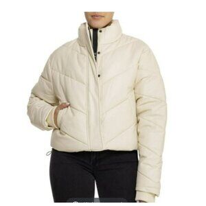 IVL Faux Leather Cropped Cream Bomber Jacket NWT Medium
